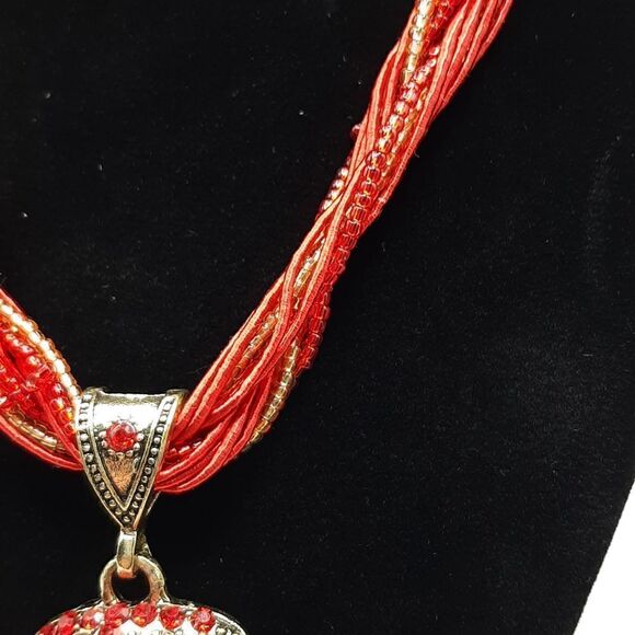 Boho red tassel necklace pink stone - Picture 4 of 6